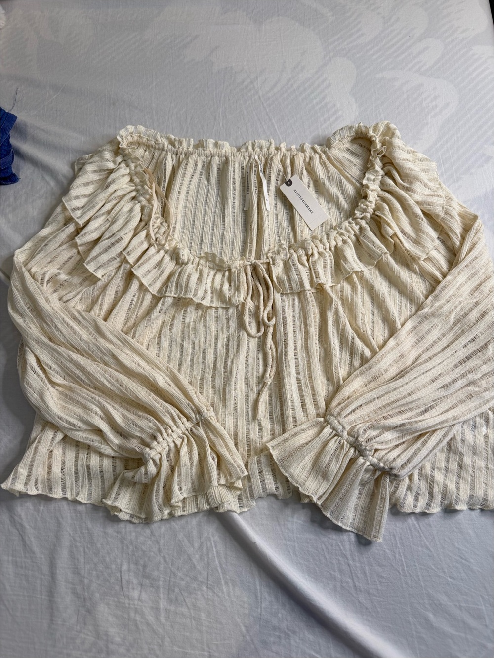 Off-Shoulder Cream Ruffled Peasant Blouse - Picture 2 of 4